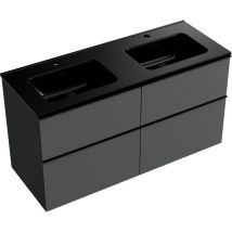 Bernstein - Waschtischunterschrank lavoa 120 cm mit Doppelwaschbecken - Badmöbelfarbe Anthrazit matt, Waschbecken Schwarz matt, Griff Chrom