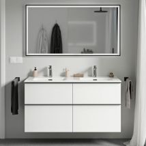 Waschtischunterschrank Bernstein lavoa 120 cm mit Doppelwaschbecken - Badmöbelfarbe Weiß matt, Waschbecken Weiß glänzend, Griff Anthrazit matt