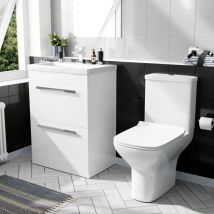 Nanuya 600mm Floorstanding 2 Drawer Vanity Basin Unit & Rimless Close Coupled Toilet White
