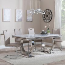 Naples Black Marble Dining Set - Knocker Back Grey Dining Chair with Black Wooden Legs 200cm Table with 6 Chairs