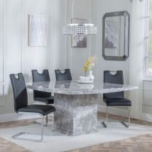 Naples Black Marble Dining Set - Lion Knocker Back Black Dining Chair with Black Wooden Legs 200cm Table with 4 Chairs