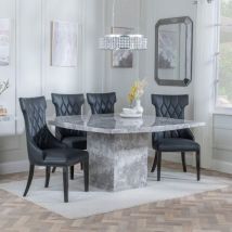 Naples Black Marble Dining Set - Lion Knocker Back Blue Dining Chair with Chrome Legs 200cm Table with 4 Chairs