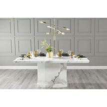 Naples White Faux Marble 8 Seater Rectangular Dining Table for Dining Room Kitchen Furniture- 200cm - White