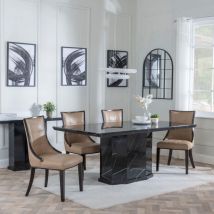 Naples White Marble Dining Set - Knocker Back Champagne Dining Chair with Chrome Legs 200cm Table with 8 Chairs