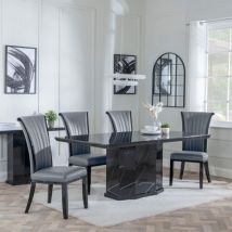 Naples White Marble Dining Set - Knocker Back Grey Dining Chair with Chrome Legs 200cm Table with 4 Chairs
