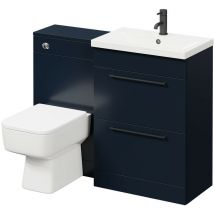 Napoli - 390 Deep Blue 1100mm Vanity Unit Toilet Suite with 1 Tap Hole Basin and 2 Drawers with Matt Black Handles - Deep Blue