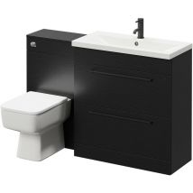 390 Nero Oak 1300mm Vanity Unit Toilet Suite with 1 Tap Hole Basin and 2 Drawers with Matt Black Handles - Nero Oak - Napoli