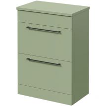 390 Olive Green 600mm Floor Standing Vanity Unit for Countertop Basins with 2 Drawers and Matt Black Handles - Napoli