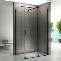NAPOLI-BLACK Paroi de douche d'angle porte coulissante noire H. 200 cm verre 8 mm transparent 100 x 160 cm (porte 160)
