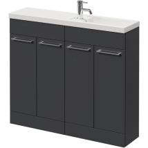 Napoli - Combination Gloss Grey 1000mm Floor Standing Vanity Unit with Slimline 1 Tap Hole Basin and 4 Doors with Chrome Handles
