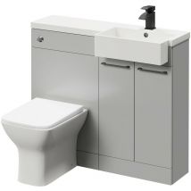 Napoli - Combination Gloss Grey Pearl 1000mm Vanity Unit Toilet Suite with Right Hand Square Semi Recessed 1 Tap Hole Basin and 2 Doors with Matt