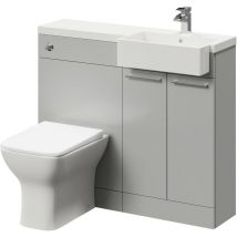 Napoli Combination Gloss Grey Pearl 1000mm Vanity Unit Toilet Suite with Right Hand Square Semi Recessed 1 Tap Hole Basin and 2 Doors with Polished