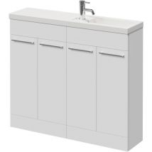Combination Gloss White 1000mm Floor Standing Vanity Unit with Slimline 1 Tap Hole Basin and 4 Doors with Chrome Handles - Napoli