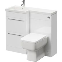 Napoli Combination Gloss White 1000mm Vanity Unit Toilet Suite with Left Hand L Shaped 1 Tap Hole Basin and 2 Drawers with Polished Chrome Handles