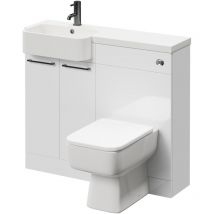 Napoli - Combination Gloss White 1000mm Vanity Unit Toilet Suite with Left Hand Round Semi Recessed 1 Tap Hole Basin and 2 Doors with Gunmetal Grey