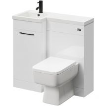 Napoli - Combination Gloss White 900mm Vanity Unit Toilet Suite with Left Hand l Shaped 1 Tap Hole Basin and Single Door with Matt Black Handle