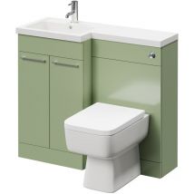 Napoli - Combination Olive Green 1000mm Vanity Unit Toilet Suite with Left Hand l Shaped 1 Tap Hole Basin and 2 Doors with Polished Chrome Handles
