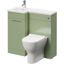 Combination Olive Green 900mm Vanity Unit Toilet Suite with Left Hand l Shaped 1 Tap Hole Round Basin and Single Door with Polished Chrome Handle