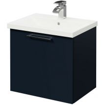 Deep Blue 500mm Wall Mounted Vanity Unit with 1 Tap Hole Basin and Single Drawer with Polished Chrome Handle - Deep Blue - Napoli