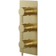 Colore - Round Brushed Brass Concealed Triple Theromstatic Shower Valve - 2 Outlet - Brushed Brass
