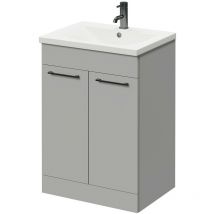 Gloss Grey Pearl 600mm Floor Standing Vanity Unit with 1 Tap Hole Basin and 2 Doors with Gunmetal Grey Handles - Gloss Grey Pearl - Napoli