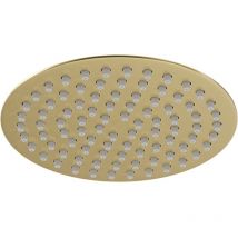 Round Brushed Brass 200mm Thin Fixed Shower Head - Brushed Brass - Colore