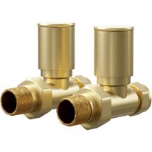 Colore - Round Brushed Brass Straight Radiator Valves - Brushed Brass