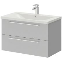 Gloss Grey Pearl 800mm Wall Mounted Vanity Unit with 1 Tap Hole Basin and 2 Drawers with Polished Chrome Handles - Gloss Grey Pearl - Napoli