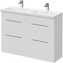 Gloss White 1200mm Floor Standing Vanity Unit with Polymarble Double Basin and 4 Drawers with Polished Chrome Handles - Gloss White - Napoli