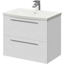 Gloss White 600mm Wall Mounted Vanity Unit with 1 Tap Hole Curved Basin and 2 Drawers with Polished Chrome Handles - Gloss White - Napoli