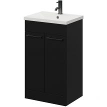 Napoli - Matt Black 500mm Floor Standing Vanity Unit with 1 Tap Hole Basin and 2 Doors with Gunmetal Grey Handles
