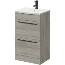 Molina Ash 500mm Floor Standing Vanity Unit with 1 Tap Hole Curved Basin and 2 Drawers with Matt Black Handles - Molina Ash - Napoli