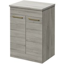 Napoli - Molina Ash 600mm Floor Standing Vanity Unit for Countertop Basins with 2 Doors and Brushed Brass Handles - Molina Ash