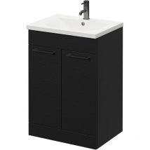 Nero Oak 600mm Floor Standing Vanity Unit with 1 Tap Hole Basin and 2 Doors with Gunmetal Grey Handles - Nero Oak - Napoli