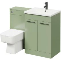 Olive Green 1100mm Vanity Unit Toilet Suite with 1 Tap Hole Basin and 2 Doors with Matt Black Handles - Olive Green - Napoli