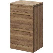 Tobacco Oak 500mm Floor Standing Vanity Unit for Countertop Basins with 2 Drawers and Brushed Brass Handles - Napoli