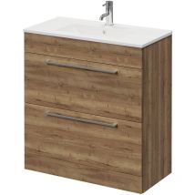 Napoli - Tobacco Oak 800mm Floor Standing Vanity Unit with 1 Tap Hole Minimalist Basin and 2 Drawers with Chrome Handles