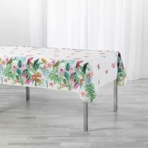 Nappe antitache rectangulaire - 150 x 240 cm - Fleurs, perroquets & papillons - Blanc