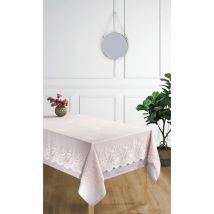 Nappe antitache + Surnappe en dentelle 'Style Vintage' toutes dimensions - Nappe + Surnappe Rose - Nappe Rectangulaire 150 x 250 cm + Surnappe