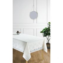 Nappe antitache + Surnappe en dentelle 'Style Vintage' toutes dimensions - Nappe + Surnappe Crème - Nappe Carrée 150 x 150 cm + Surnappe dentelle 140