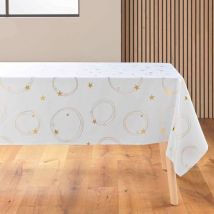 Nappe – Antitaches / Infroissable – Idéal fêtes de fin d'année, Noël, Anniversaire – Métallisé Star - Blanc - 240x150cm.