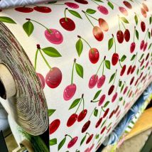 Nappe Bulgomme Imprimée Cerise - Au mètre - 150 x 140 cm - blanc rouge.
