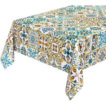 Nappe Cuisine Résistant Aux Taches Carrelage Majolique Vintage Plastifié Ciré - 140x50 Cm