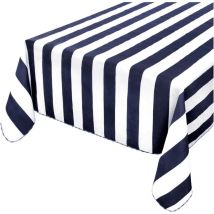 Nappe de Jardin en Coton brodé à Rayures Piscine Cuisine Bleu - 135x230 Cm