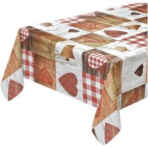Nappe de Noël AntiTaches Plastifié Imperméable Dos en Peluche Coeurs et Sapin Shabby Chic - 140x220 cm