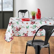Nappe de Noël Rectangle - Tissu Antitache / Imperméable – Père Noël Blanc - 240x150cm.