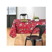 Nappe de Noël Rectangle - Tissu Antitache / Imperméable – Père Noël Rouge motif Houx – Différentes tailles - 240x150cm.