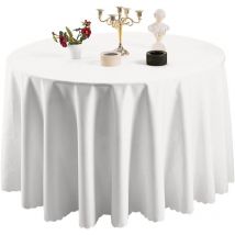 Nappe de Table Nappe Ronde Maison Restaurant Mariage Cérémonie Infroissable Anti Tache Décoration de Table pour Réception Anniversaire Blanc