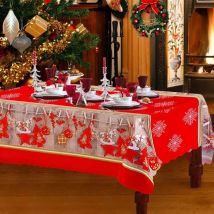 Cyslmuk - Nappe de Table Pour Fête de Noël Rouge Nappe Rectangulaire Nappes de Salle à Manger 180 x 150 cm, Grande Nappe de Noël Lavable et Chemin de