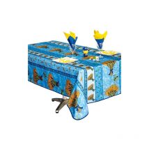 Nappe de table Tissu Rectangle 150x240cm , Linge de table Anti-Tâches, Motif Bouquet de Blé 100% Polyester coloris Bleu